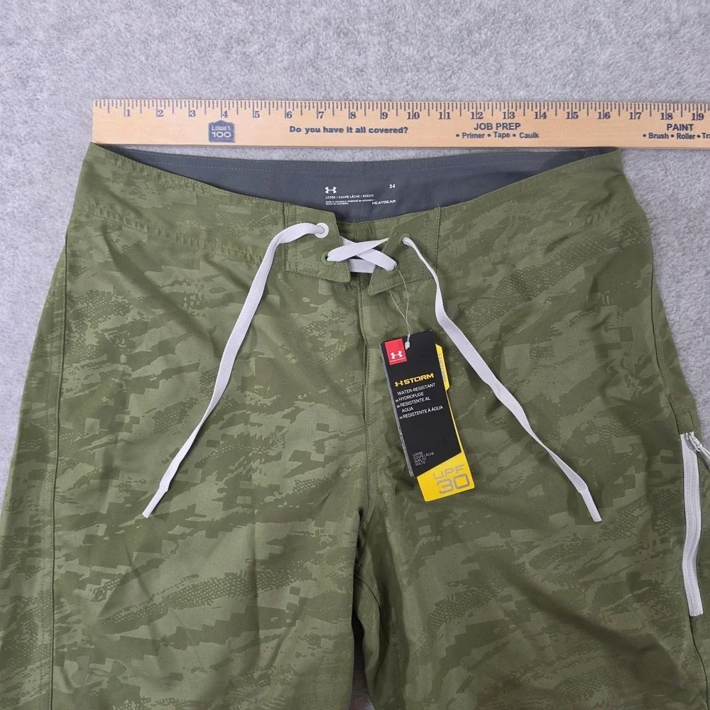 Under Armour Shore Break Board Shorts Mens 34 Trail Green Storm HeatGear NWT